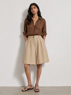 Vintage PORTARA Beige Pleated Culotte Shorts - Size XS / EU 36 / US 6